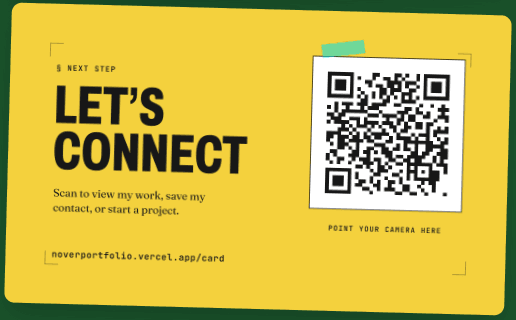 Sample printed calling card, back side, with a QR code and the line Let's connect